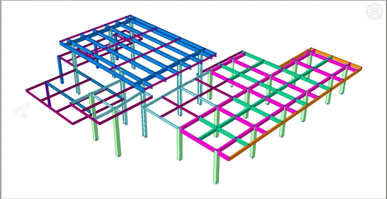 Modelo de pórtico metálico industrial en software de análisis